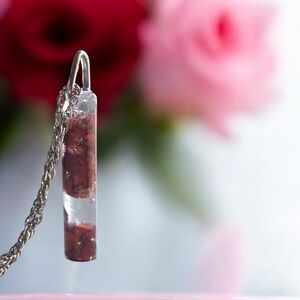 Red Jasper Resin Pendant Necklace On Silver Stainless Steel Chain